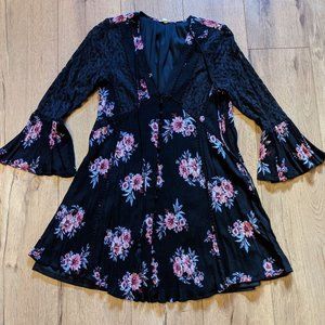 En Creme Black lace floral babydoll dress